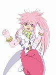  1girl arche_klein artist_request belt bracelet earrings elbow_gloves gloves jewelry long_hair official_art pants pink_eyes pink_hair ponytail single_earring smile solo tales_of_(series) tales_of_phantasia white_background 