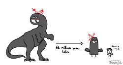  1boy 1girl artist_name blue_archive canned_juan claws dinosaur dinosaur_tail evolutionary_line feathered_wings hair_between_eyes halo hasumi_(blue_archive) long_hair_between_eyes low_wings meme red_halo sensei_(blue_archive) tail wings 