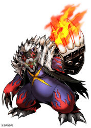  bear black_vest breath brown_eyes claw_(weapon) digimon digimon_(creature) digimon_story:_time_stranger fire full_body greatgryzmon mask official_art open_mouth sharp_teeth solo teeth vest weapon 