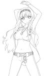  1girl arms_up breasts hairband idolmaster lineart long_hair looking_at_viewer midriff monochrome shijou_takane solo t2r very_long_hair vest 