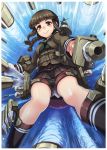  1girl black_eyes black_hair braid character_request gun highres kantai_collection panties rocket short_hair skirt smile solo taketora_suzume underwear weapon 