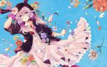  1girl animal_ears dress flower hooded_jacket paint purple_hair puzzle_piece rabbit_ears shiratsuyu solo violet_eyes vocaloid yuzuki_yukari 
