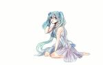  1girl aqua_hair between_legs blue_eyes dress hatsune_miku long_hair shiratsuyu sitting sketch solo twintails vocaloid wariza 