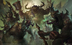  absurdres alexeykruglov bell chaos_(warhammer) colored_tongue demon great_unclean_one highres holding holding_bell holding_sword holding_weapon long_tongue looking_at_viewer monster monster_focus nurgling official_art open_mouth plaguebearer purple_tongue sword tongue tongue_out total_war total_war:_warhammer very_long_tongue warhammer_fantasy weapon 