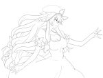  1girl absurdres bow breasts cleavage dress elbow_gloves fan folding_fan gloves hair_bow hat hat_ribbon highres large_breasts lineart lips long_hair monochrome ribbon slender_waist solo touhou very_long_hair yagami_(mukage) yakumo_yukari 