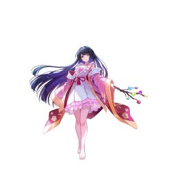 1girl alternate_costume bamboo barefoot black_hair blunt_bangs branch closed_mouth coat collarbone dress frilled_dress frills full_body game_cg highres holding holding_branch houraisan_kaguya jeweled_branch_of_hourai long_hair long_sleeves looking_at_viewer non-web_source official_art open_clothes open_coat pink_coat second-party_source smile solo tachi-e toes touhou touhou_gensou_eclipse transparent_background u_u_zan very_long_hair white_dress wide_sleeves yellow_eyes 