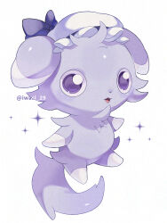  1other absurdres chibikemo colored_sclera commentary_request espurr full_body furry hat highres iwasi_29 looking_at_viewer open_mouth other_focus pokemon pokemon_(creature) purple_sclera smile solo tail twitter_username violet_eyes white_background 
