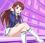  1girl aikatsu! brown_hair happy long_hair school_uniform seifuku shibuki_ran shiitake_urimo solo violet_eyes 