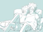  2boys barefoot closed_eyes headband hs2 ibuki_munemasa inazuma_eleven_(series) inazuma_eleven_go inazuma_eleven_go_galaxy male matatagi_hayato monochrome multiple_boys simple_background sleeping 