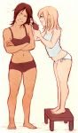  2girls an_(freinne) barefoot bra christa_renz clenched_teeth crossed_arms full_body hair_brush hair_brushing height_difference multiple_girls panties shingeki_no_kyojin short_hair side sports_bra standing tank_top underwear underwear_only wet_hair wince ymir_(shingeki_no_kyojin) 