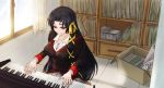  1girl black_hair instrument kurugaya_yuiko little_busters!! long_hair piano ribbon school_uniform violet_eyes zakang 