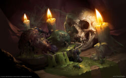  absurdres alexeykruglov bowl bug chaos_(warhammer) demon fly highres lit_fuse no_humans official_art rotten shadow skull still_life total_war total_war:_warhammer warhammer_fantasy 