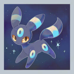  border commentary_request full_body grey_border highres iwasi_29 no_humans pokemon pokemon_(creature) pokemon_focus solo star_(sky) starry_sky_background twitter_username umbreon yellow_eyes 
