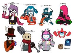  >_< 3girls atticus_(pokemon) black_gloves blue_eyes blue_hair blue_lips boku_no_hero_academia eddie_(satsuriku_no_tenshi) gloves grey_overalls hat hat_feather head-mounted_display highres holding holding_shovel love_live! love_live!_nijigasaki_high_school_idol_club mable_(pokemon) mr._compress multiple_girls onigiri_umasio orange_hair overalls pink_hair poke_ball poke_ball_(basic) pokemon pokemon_hgss pokemon_usum pokemon_xy purple_hair red_gloves red_scarf rotom rotom_dex satsuriku_no_tenshi scarf shovel star_(symbol) team_flare team_star telekinesis tennoji_rina top_hat trait_connection will_(pokemon) zossie_(pokemon) 