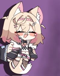  :d animal_ear_fluff animal_ears bandaid bandaid_hair_ornament belt black_collar chibi closed_mouth collar derivative_work dog_ears dog_girl dog_tail fake_horns frilled_shorts frills fuwawa_abyssgard fuwawa_abyssgard_(1st_costume) hair_between_eyes hair_ornament hairband headphones headphones_around_neck highres hololive hololive_english horn_hairband horns long_sleeves mococo_abyssgard mococo_abyssgard_(1st_costume) navel open_mouth out_of_frame pink_belt pink_hairband screenshot_redraw shorts simple_background smile tail tsurukieeeeeak x_hair_ornament x_navel 