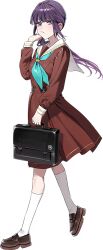  1girl :/ aqua_neckerchief blush briefcase brown_dress brown_shoes chigusa_minori closed_mouth dress frown full_body game_cg green_eyes hasu_no_sora_school_uniform holding holding_briefcase kneehighs link!_like!_love_live! loafers long_hair long_sleeves looking_at_viewer love_live! medium_dress neckerchief non-web_source official_art otomune_kozue pleated_dress purple_hair sailor_collar sailor_dress school_briefcase school_uniform shoes sidelocks simple_background socks solo transparent_background virtual_youtuber walking white_sailor_collar white_socks winter_uniform 