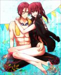  1boy 1girl brother_and_sister competition_swimsuit free! goggles goggles_around_neck hug imouma jacket jammers long_hair matsuoka_gou matsuoka_rin one-piece_swimsuit ponytail red_eyes redhead short_hair siblings swimsuit towel 