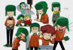  3boys absurdres afro anger_vein arguing baby beanie bed black_hair blush brothers brushing_hair cardiogram carrying carrying_baby carrying_person comb eric_cartman full-face_blush gloves green_eyes green_gloves green_hat hat hexagram highres holding hospital_bed ike_broflovski jacket judaism kyle_broflovski laughing male_focus mr._hankey multiple_boys open_mouth orange_jacket oxygen_mask pom_pom_(clothes) pom_pom_beanie poop red_hair santa_hat scarf scene_reference short_hair shouting siblings sidelocks sink smile south_park star_of_david tairiku under_covers yellow_scarf 