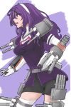  1girl ashigara_(kantai_collection) belt cannon dress elbow_gloves gloves hairband highres kantai_collection long_hair mecha_musume open_mouth personification profile purple_hair reki_(dezuko) skirt solo tassel thighhighs violet_eyes 