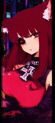  1girl absurdres animal_ear_fluff animal_ears artificial_eye breasts cat_ears elbow_gloves gloves head_tilt highres large_breasts portrait red_eyes rnna sidelocks single_mechanical_eye solo stella_hoshii va-11_hall-a 