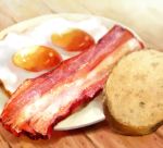  bacon bread breakfast egg food lullepon meat no_humans plate sunny_side_up_egg 