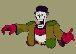  1boy 2024 2d armor brown_background brown_jacket cape cosplay cropped_torso digital_media frankenstein's_monster_(cosplay) gloves halloween halloween_costume humanoid imoops155 jacket male male_focus male_only monster monster_boy outstretched_arms papyrus_(undertale) red_cape red_gloves simple_background skeleton solo stitched_clothes stitches teeth undead undertale utdr_(toby_fox) white_armor 