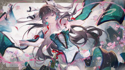  1girl bare_shoulders black_hair calligraphy_brush china_dress chinese_clothes chinese_commentary clothing_cutout commentary_request dress elbow_gloves floating_hair glasses glove_cutout gloves hands_up highres holding holding_calligraphy_brush holding_paintbrush long_hair looking_at_viewer paintbrush pantyhose parted_lips qianqianjie reaching reaching_towards_viewer solo very_long_hair white_gloves white_pantyhose wuthering_waves zhezhi_(wuthering_waves) 