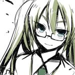  1girl bespectacled glasses hatsune_miku long_hair looking_at_viewer simple_background smile solo tamura_hiro vocaloid white_background 