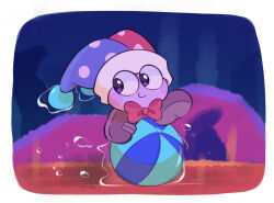  ball beachball blush_stickers bow bowtie colored_skin fafameow hat highres jester_cap kirby_(series) kirby_star_allies marx_(kirby) no_humans purple_skin red_bow red_bowtie solo 