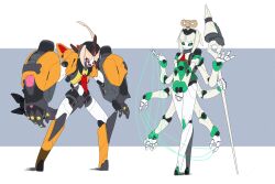  ahoge animal_ear_hood ascot black_shorts blonde_hair blush breasts brown_hair cecilia_immergreen cecilia_immergreen_(1st_costume) colored_inner_hair corset deevious_deevi detached_collar doll_joints dress full_body gigi_murin gigi_murin_(1st_costume) gloves green_corset green_eyes green_hair green_streaks grey_hair highres hololive hololive_english hood hooded_shrug hoodie huge_ahoge humanoid_robot joints long_hair looking_at_viewer multicolored_hair multiple_girls open_mouth orange_hood orange_hoodie orange_shrug orange_thighhighs pink_eyes red_ascot robot robot_girl robot_joints romper shirt short_hair shorts shrug_(clothing) smile strapless_romper streaked_hair teeth thigh-highs twintails two-tone_hair virtual_youtuber white_background winding_key 