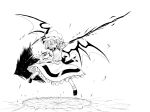  1girl bat_wings ground_shatter kazawa_(tonzura-d) monochrome remilia_scarlet short_hair smile spear_the_gungnir touhou weapon wings 
