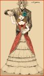  dancing dora_(risunofuko12) dress earrings flower formal garry_(ib) hair_flower hair_ornament ib ib_(ib) jewelry rose suit 