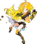  1girl amiami blonde_hair breasts fingerless_gloves gauntlets gloves gun long_hair rwby shotgun solo violet_eyes weapon yang_xiao_long 