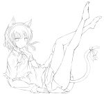  1girl alice_margatroid animal_ears bell cat_ears cat_tail extra_ears highres jingle_bell kemonomimi_mode looking_at_viewer monochrome short_hair skirt solo tail touhou yosuke 