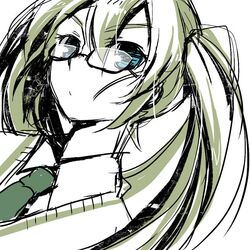  1girl bespectacled glasses hatsune_miku long_hair looking_at_viewer simple_background solo tamura_hiro vocaloid white_background 