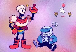  2023 2boys 2d animal annoying_dog arm_up armor balloon black_shorts blue_hat blue_jacket blue_shorts boots brothers cape closed_eyes digital_media dog flower full_body gloves gradient_background hand_on_own_hip hands_in_pockets hat height_difference hood hood_down hooded_jacket humanoid imoops155 index_finger_raised jacket male male_focus male_only monster monster_boy multicolored_background multiple_boys no_shirt oekaki open_clothes open_jacket papyrus_(undertale) purple_background red_background red_boots red_cape red_gloves ribs sans_(undertale) shorts siblings simple_background sitting skeleton slippers sparkle standing striped_shorts teeth trio undead undertale utdr_(toby_fox) vertical-striped_clothes vertical-striped_shorts visor_cap white_armor white_dog white_hood white_slippers white_stripes yellow_flower 