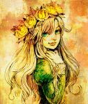  1girl dora_(risunofuko12) flower green_eyes hair_flower hair_ornament ib mary_(ib) smile solo 