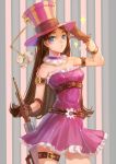  1girl bare_shoulders belt blue_eyes brown_hair caitlyn gloves hat league_of_legends long_hair sleeveless solo weapon 