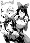  2girls blake_belladonna blush bow cape fang hair_bow long_hair multiple_girls ruby_rose rwby short_hair 