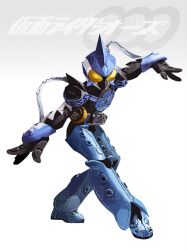  1boy armor blue_armor blue_helmet copyright_name full_body helmet highres kamen_rider kamen_rider_ooo_(series) male_focus ooo_driver penpenhuihui solo tokusatsu yellow_eyes 