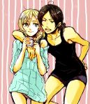  2girls ashinamaturi christa_renz multiple_girls shingeki_no_kyojin striped striped_background ymir_(shingeki_no_kyojin) 