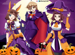 3girls bat candy cute deviantart_username dracula_(cosplay) dress halloween halloween_basket halloween_costume happy hat horror_(theme) izayoi_aki magician mazaki_anzu pumpkin ribbon sincity2100 smile tenjouin_asuka yuu-gi-ou yuu-gi-ou_5d&#039;s yuu-gi-ou_duel_monsters yuu-gi-ou_gx
