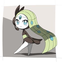  1other blue_eyes blush closed_mouth full_body green_hair highres ino_eye long_hair looking_at_viewer meloetta meloetta_(aria) pokemon pokemon_(creature) pokemon_focus simple_background smile solo 