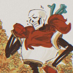  1:1 1boy 2024 2d armor artist_name bone chromatic_aberration closed_eyes digital_media flower gloves humanoid male male_focus male_only monster monster_boy papyrus_(undertale) pointing pointing_at_self pointing_with_thumb red_gloves red_scarf scarf simple_background skeleton solo sparkle stollze teeth undead undertale utdr_(toby_fox) white_armor white_background yellow_flower 