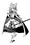  1girl belt bracelet cape cis_(carcharias) earmuffs hand_on_hip jewelry looking_at_viewer monochrome short_hair skirt smirk solo sword touhou toyosatomimi_no_miko weapon 