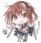  1girl akaki_aoki blush_stickers brown_eyes brown_hair child fang hair_ornament hairclip ikazuchi_(kantai_collection) kantai_collection neckerchief open_mouth school_uniform serafuku skirt smile solo 