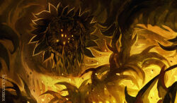  absurdres artist_name commentary elden_ring elden_ring:_shadow_of_the_erdtree english_commentary extra_eyes flower highres inktober looking_at_viewer monster no_humans plant_monster scadutree_avatar sunflower temmaru1 thorns 