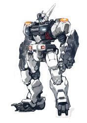  assault_visor blue_visor highres humanoid_robot joints kidou_keisatsu_patlabor las91214 machinery mecha mecha_focus mechanical_arms mechanical_hands mechanical_legs mechanization no_humans police_badge redesign robot robot_joints science_fiction 