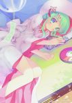  1girl abondz green_eyes green_hair hair_ornament hatsune_miku japanese_clothes kimono lying on_side solo uchikake vocaloid wind_chime yuki_miku 