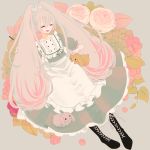  1girl bitikara boots closed_eyes cross-laced_footwear dress hatsune_miku lace-up_boots long_hair pink_hair rabbit solo twintails very_long_hair vocaloid 